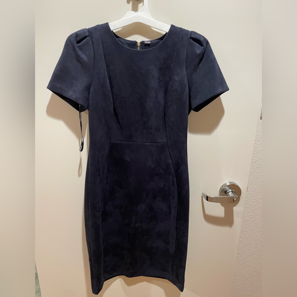 Navy blue suede form fitting dress